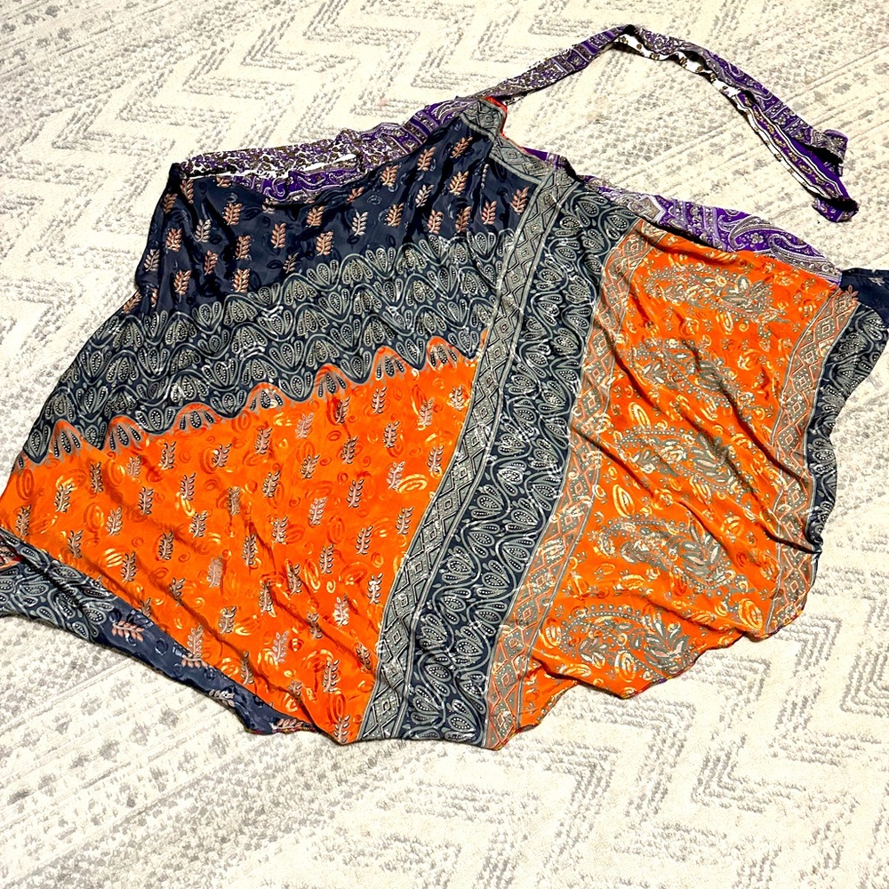 Bohemian Patchwork Maxi Skirt in Orange and Navy